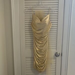 Elegant Gold Ruched Mini Dress